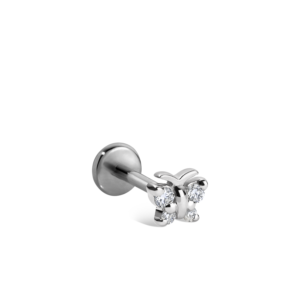 Diamond Butterfly Threaded Stud Earring With Titanium Backing