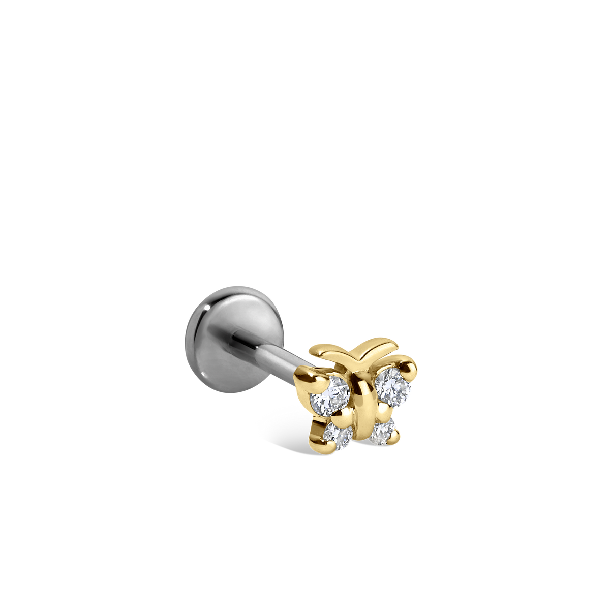 Diamond Butterfly Threaded Stud Earring With Titanium Backing