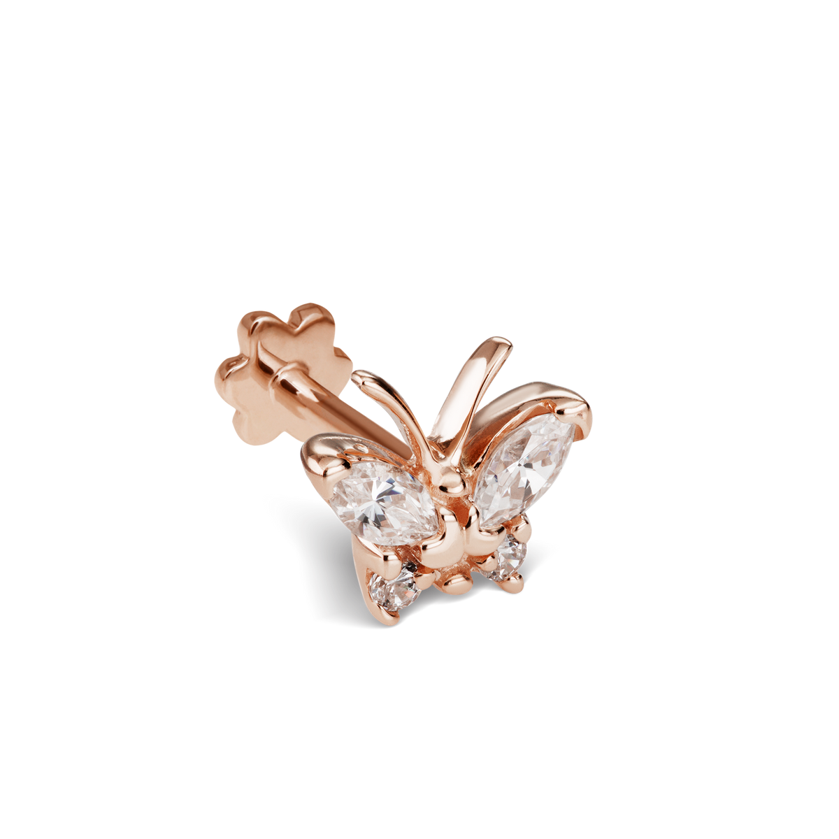Diamond Marquise Butterfly Threaded Stud Earring