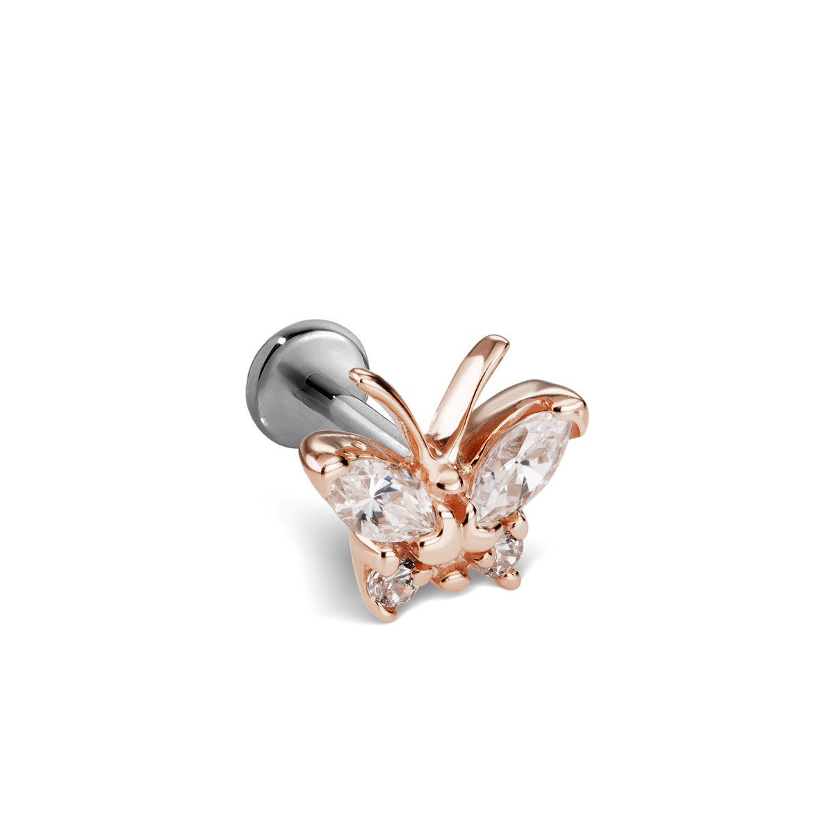Diamond Marquise Butterfly Threaded Stud Earring With Titanium Backing