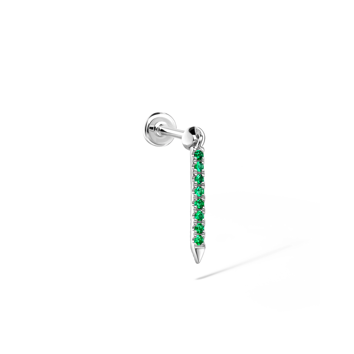 Emerald Eternity Bar Charm Threaded Stud Earring