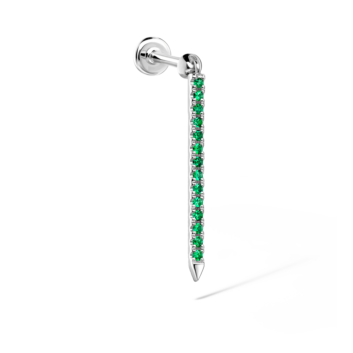 Emerald Eternity Bar Charm Threaded Stud Earring