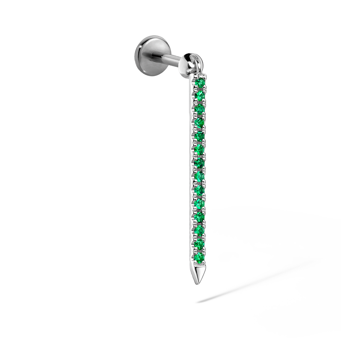 Emerald Eternity Bar Charm Threaded Stud Earring With Titanium Backing