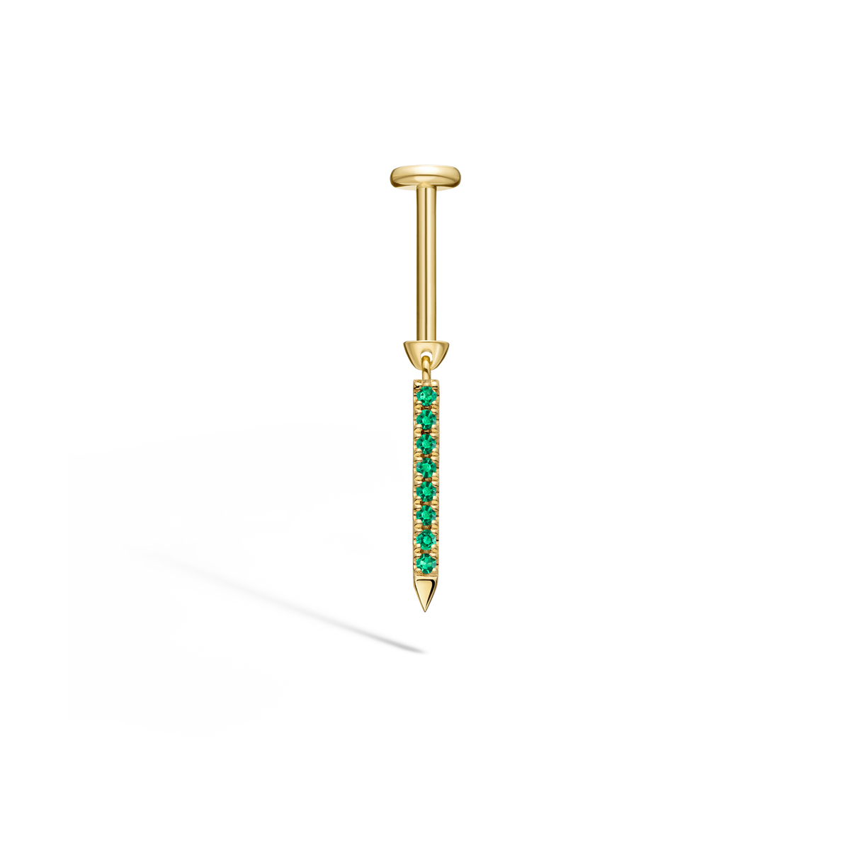 Emerald Eternity Bar Charm Threaded Stud Earring