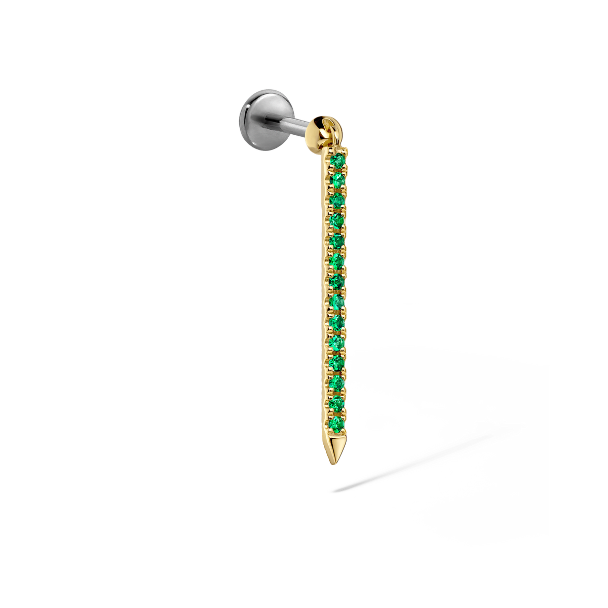 Emerald Eternity Bar Charm Threaded Stud Earring With Titanium Backing