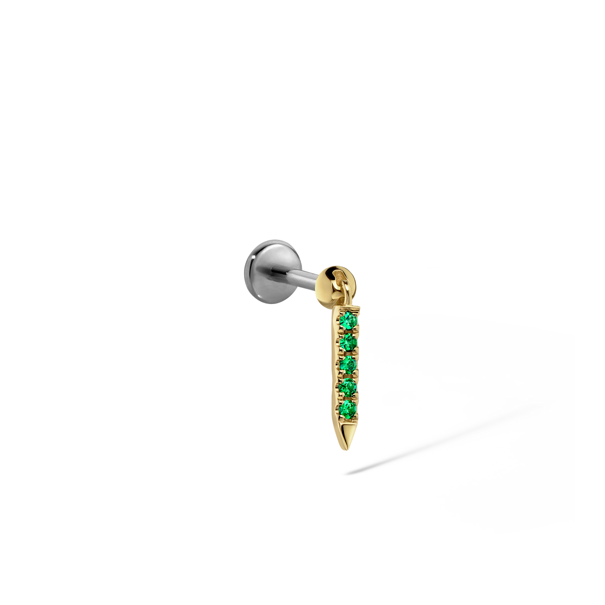 Emerald Eternity Bar Charm Threaded Stud Earring With Titanium Backing