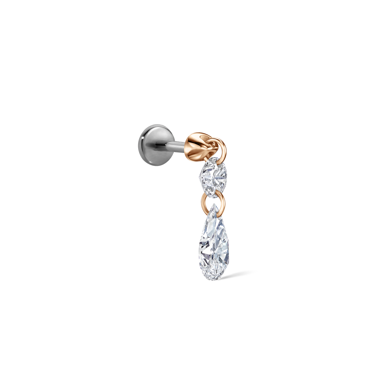 Floating Double Diamond Threaded Charm Earring With Titanium Backing