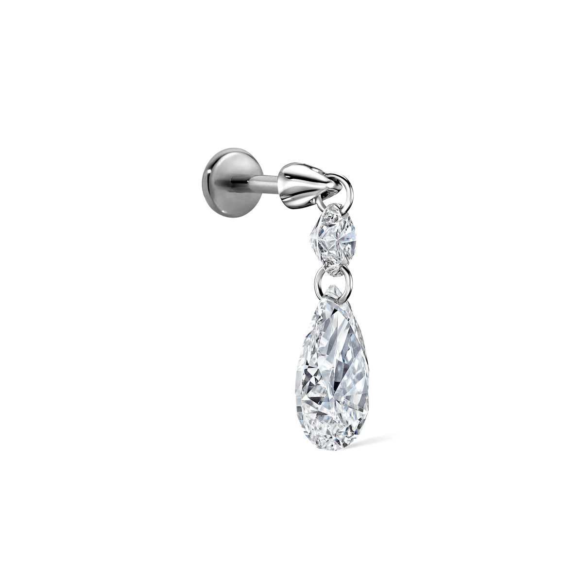 Floating Double Diamond Threaded Charm Earring With Titanium Backing