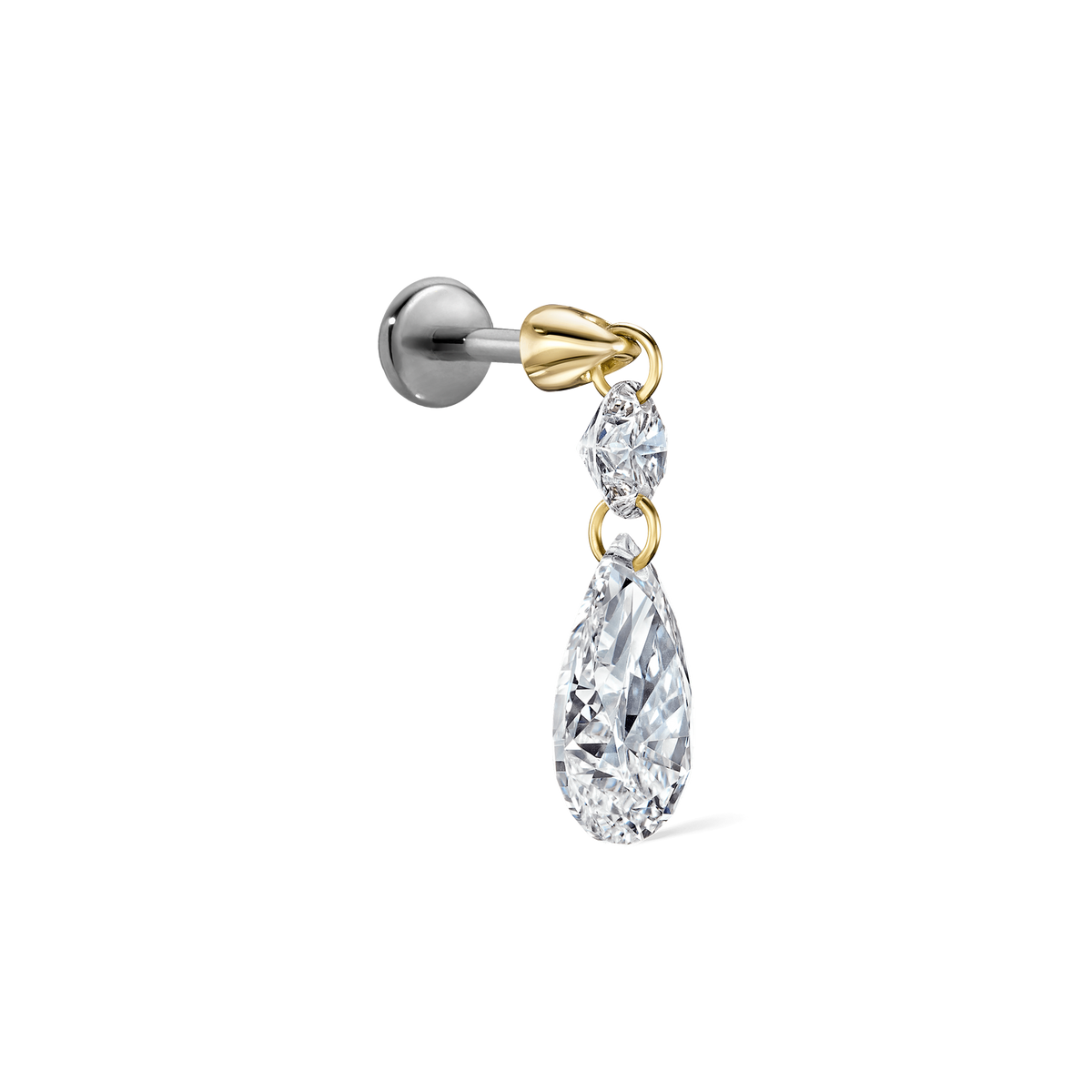 Floating Double Diamond Threaded Charm Earring With Titanium Backing