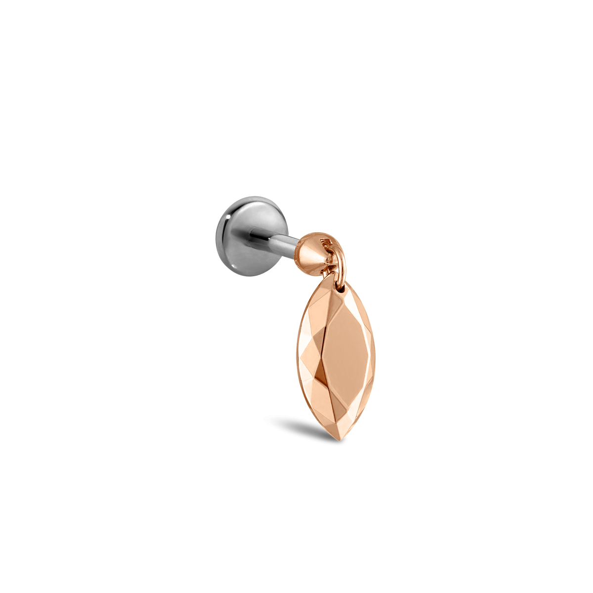 Faceted Gold Marquise Threaded Charm Earring With Titanium Backing