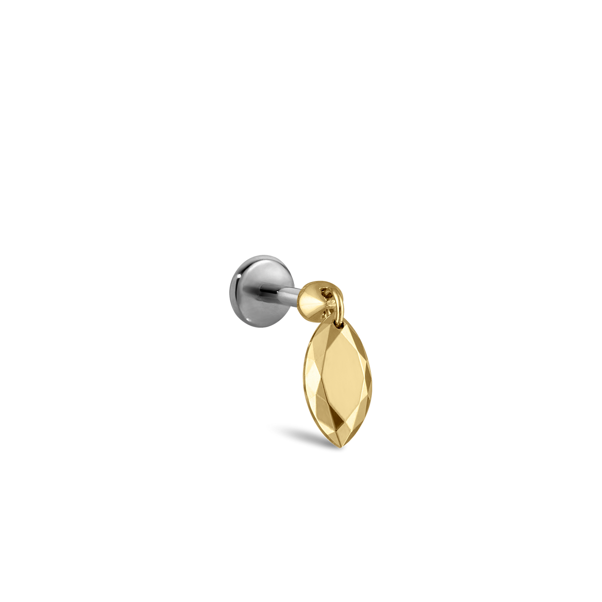 Faceted Gold Marquise Threaded Charm Earring With Titanium Backing