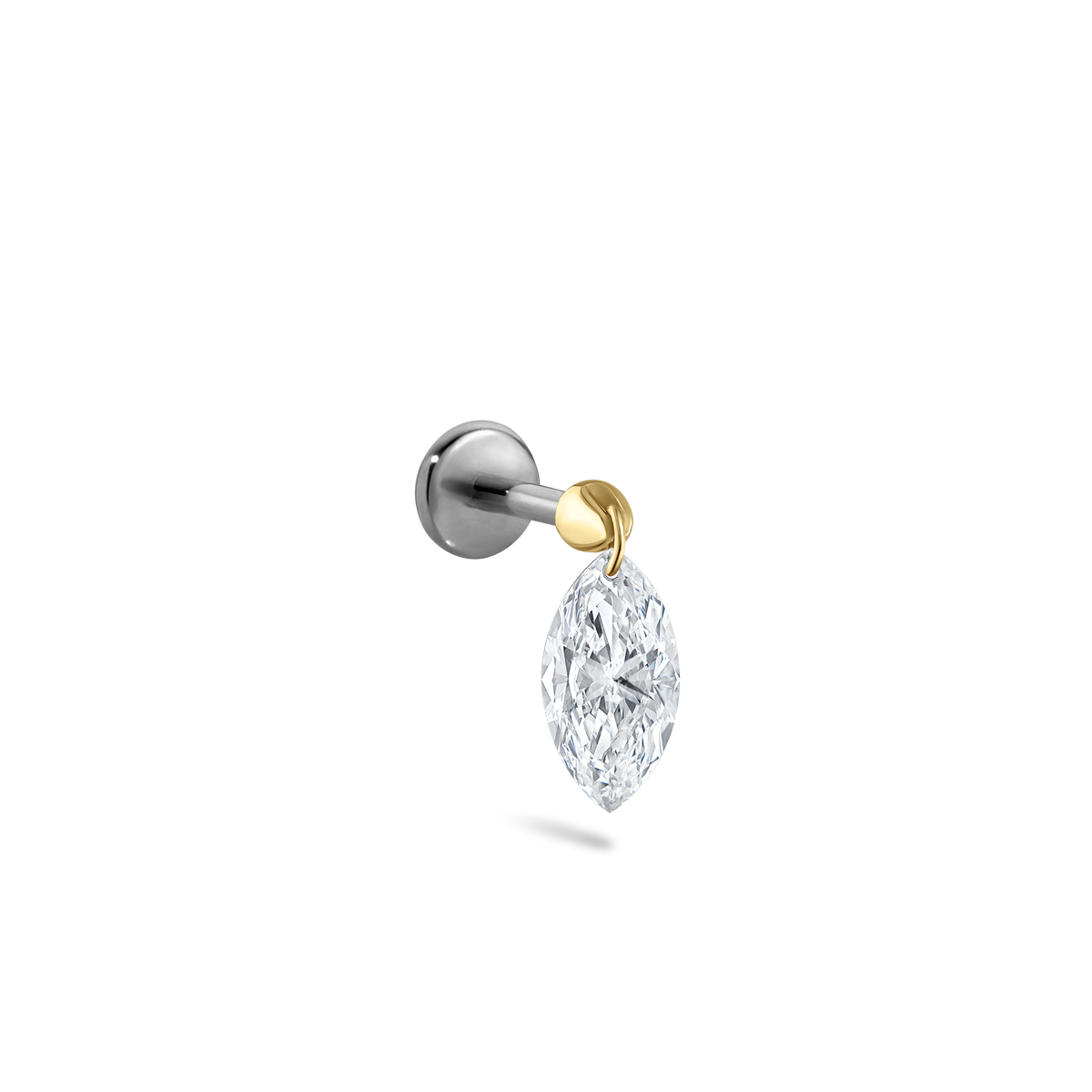 Floating Marquise Diamond Charm Threaded Stud Earring With Titanium Backing