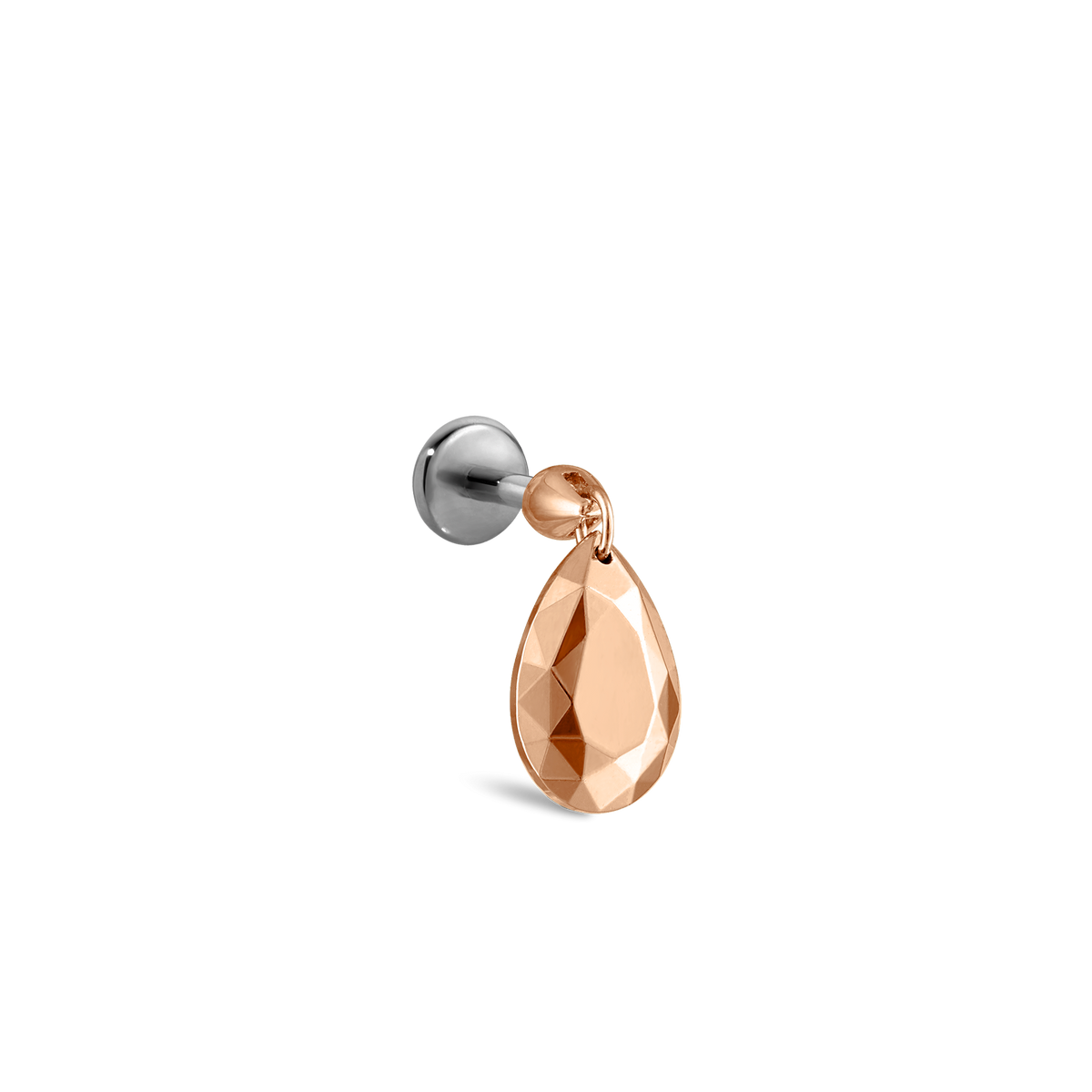 Faceted Gold Pear Threaded Charm Earring With Titanium Backing