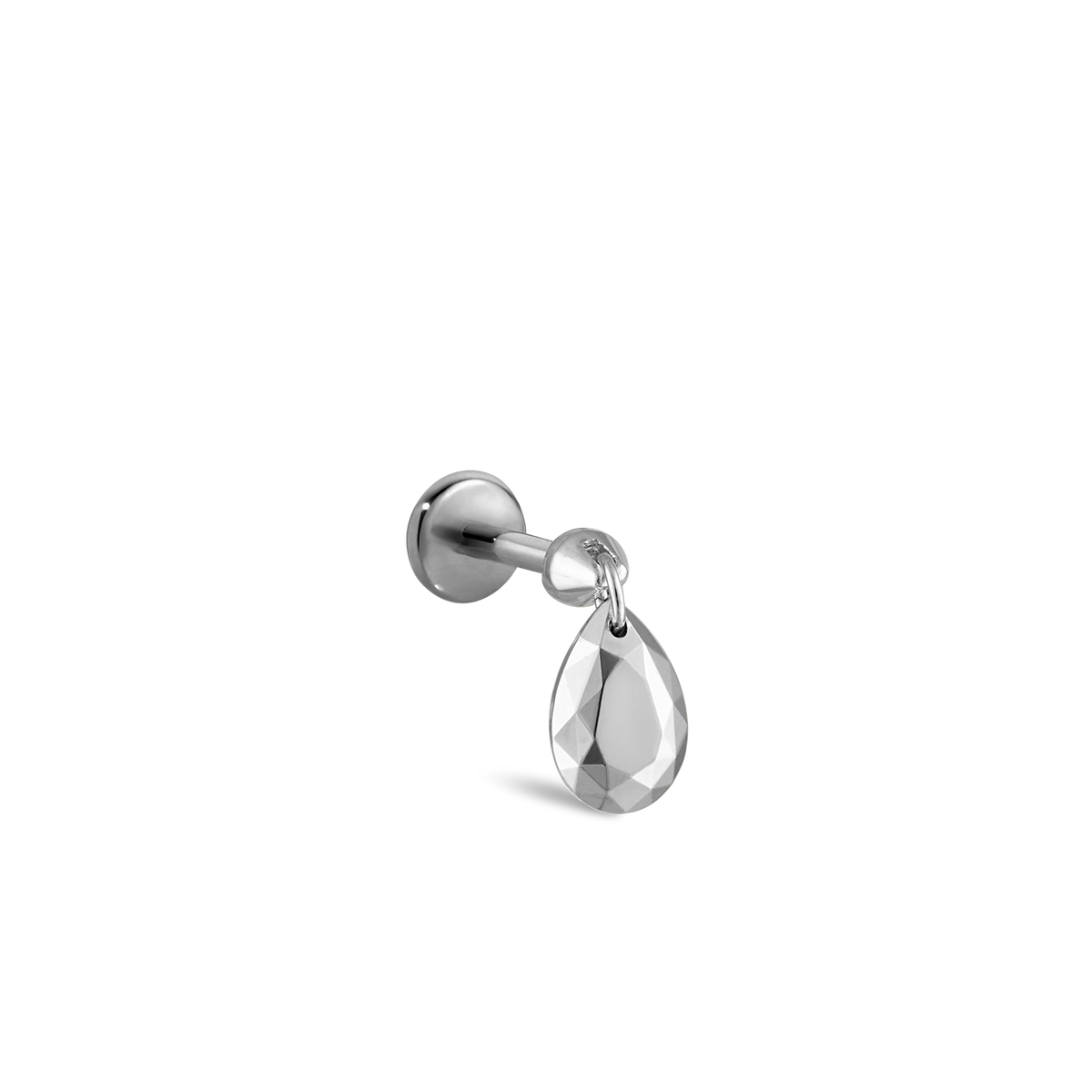 Faceted Gold Pear Threaded Charm Earring With Titanium Backing