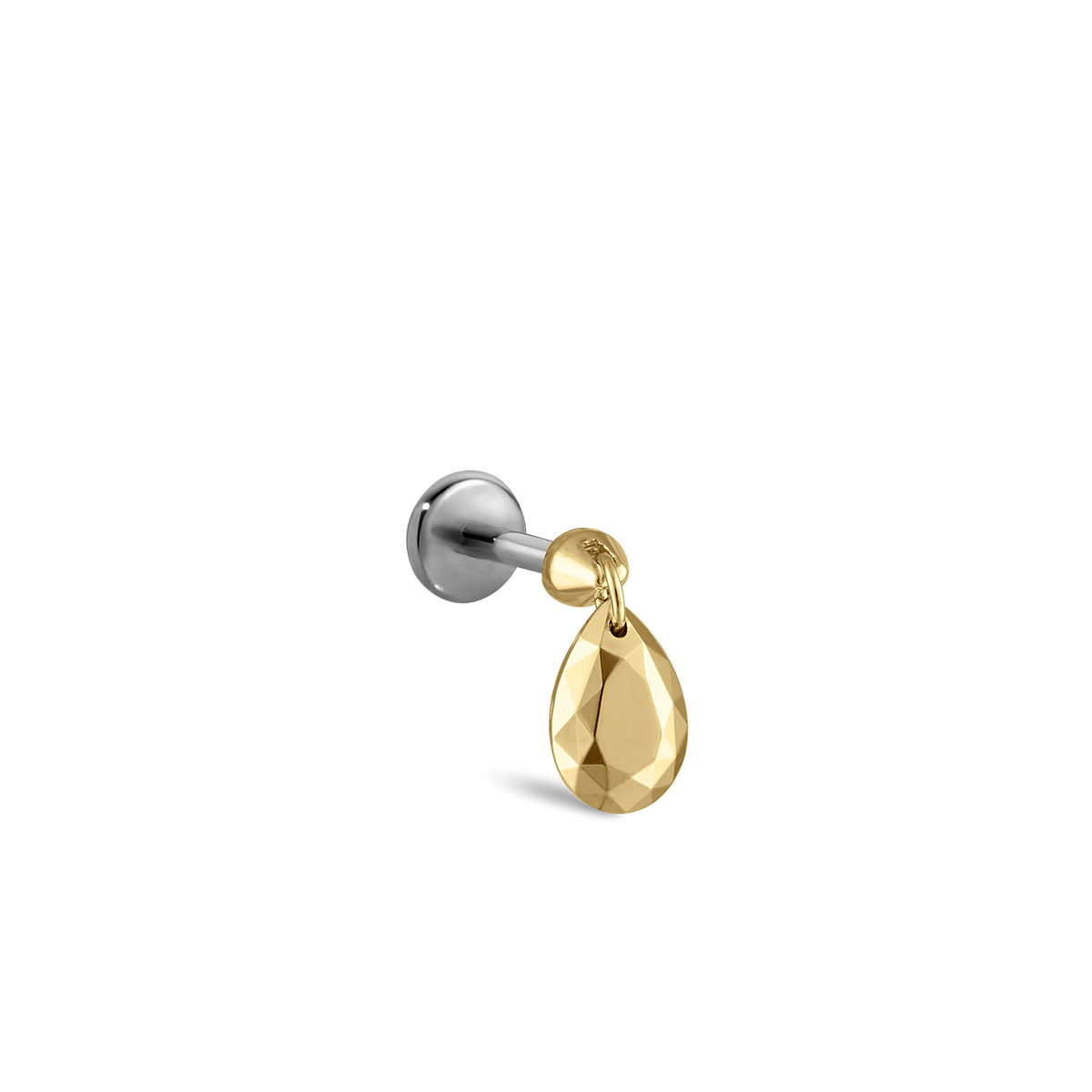 Faceted Gold Pear Threaded Charm Earring With Titanium Backing