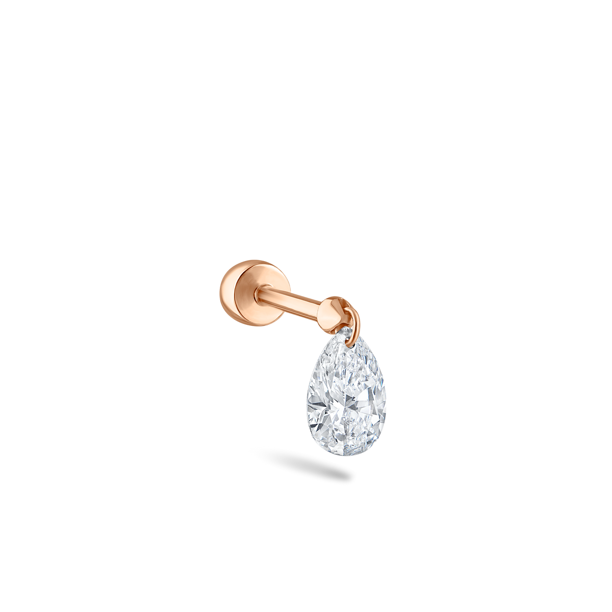 Floating Pear Diamond Charm Threaded Stud Earring