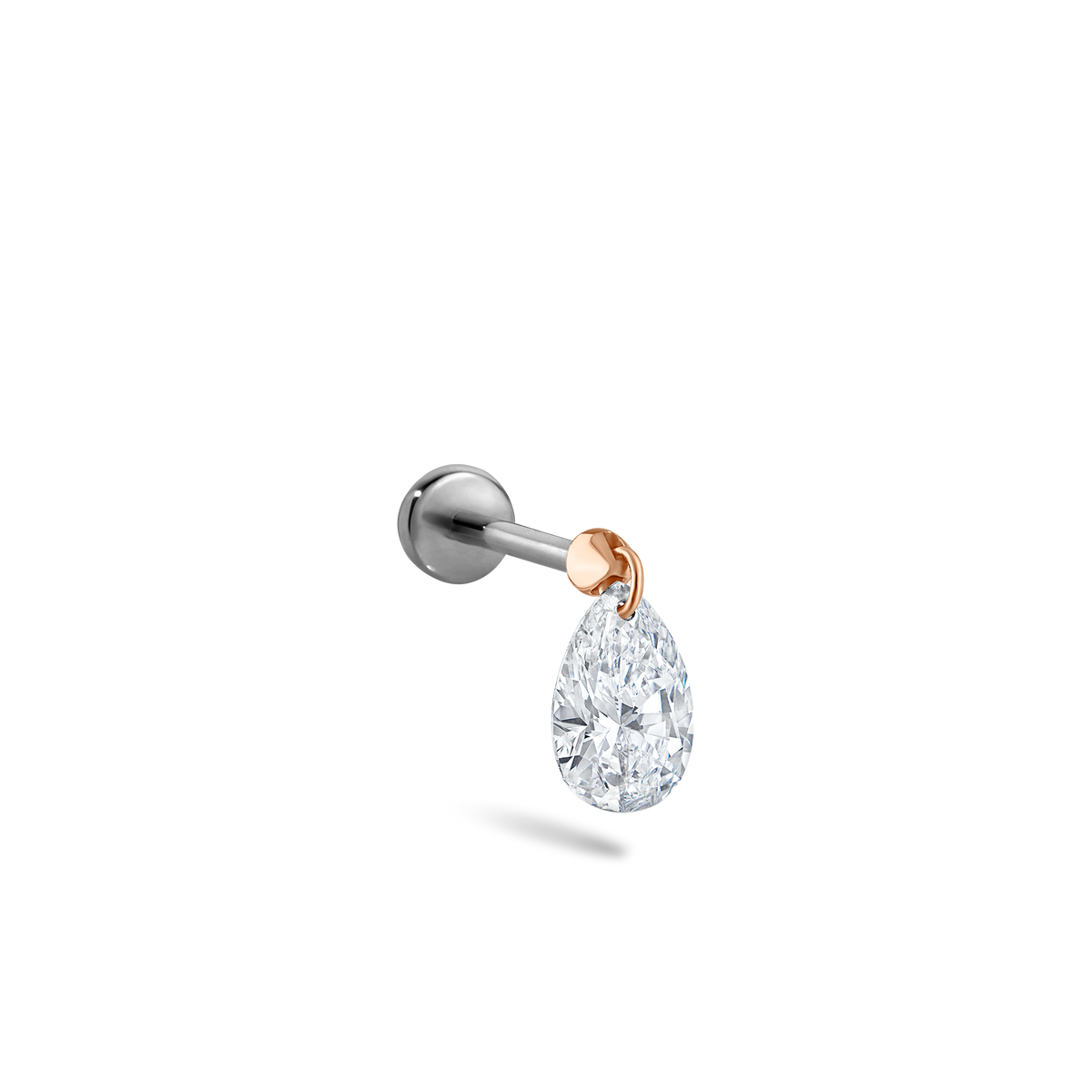 Floating Pear Diamond Charm Threaded Stud Earring With Titanium Backing
