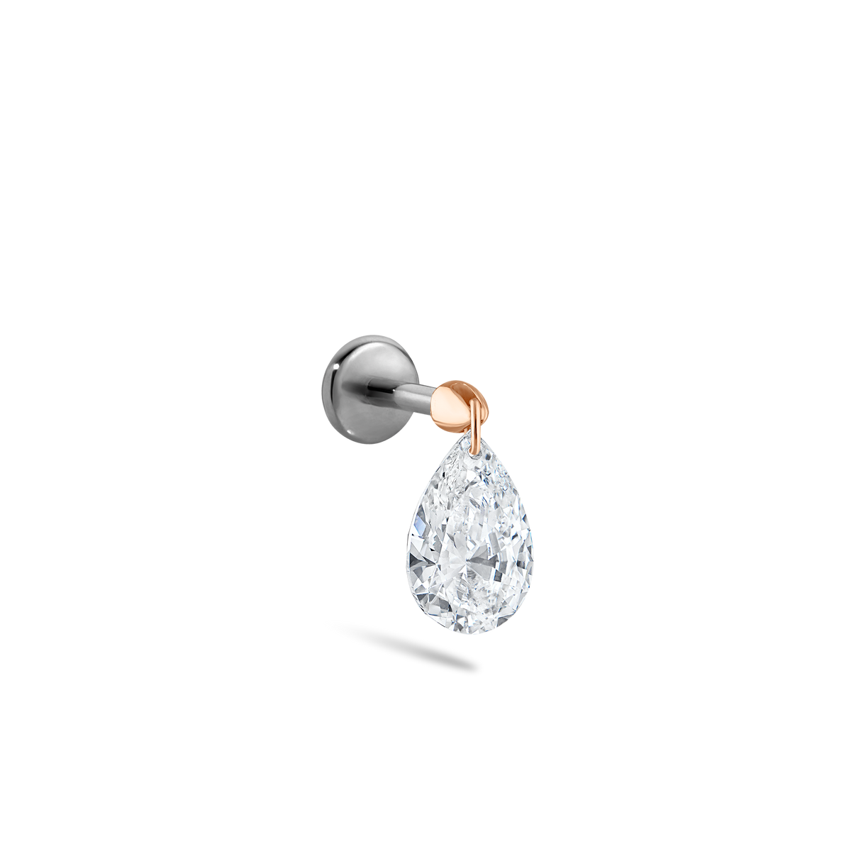 Floating Pear Diamond Charm Threaded Stud Earring With Titanium Backing