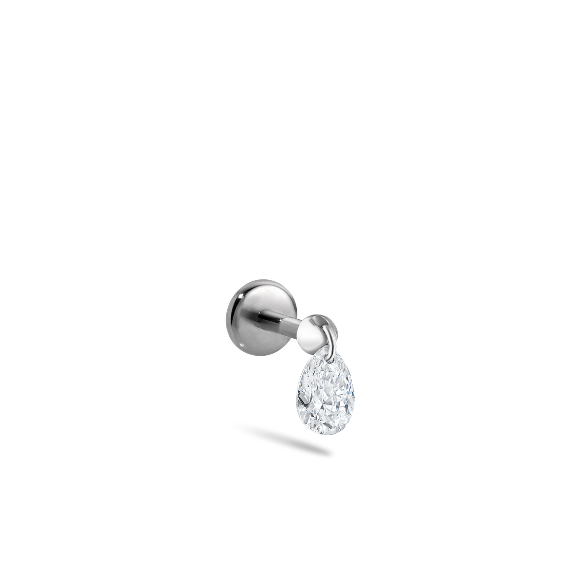 Floating Pear Diamond Charm Threaded Stud Earring With Titanium Backing