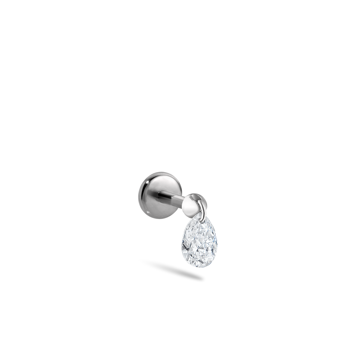 Floating Pear Diamond Charm Threaded Stud Earring With Titanium Backing