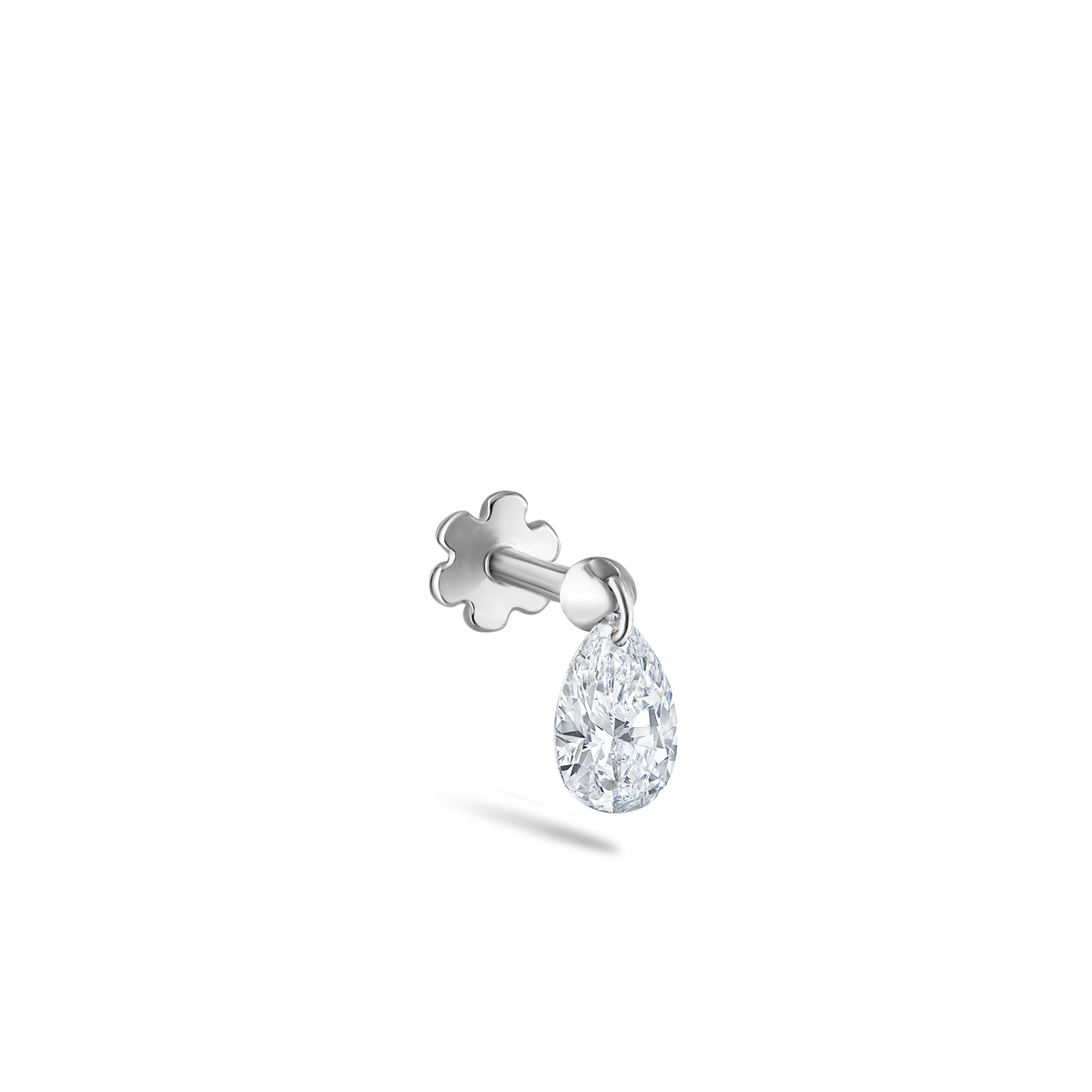 Floating Pear Diamond Charm Threaded Stud Earring