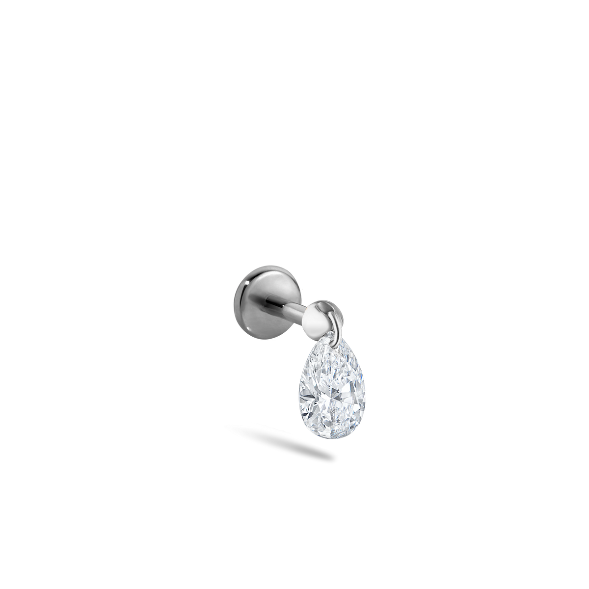 Floating Pear Diamond Charm Threaded Stud Earring With Titanium Backing