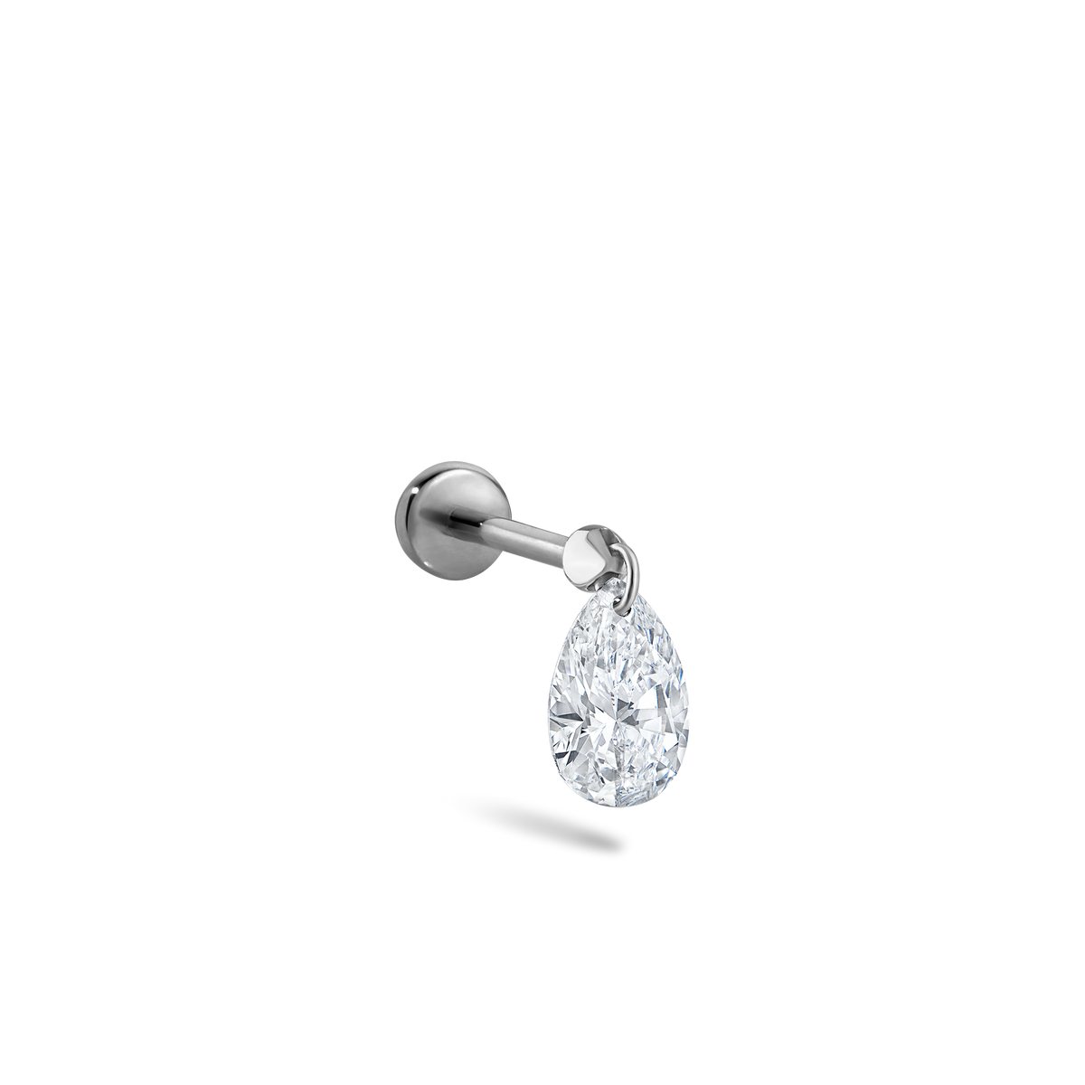Floating Pear Diamond Charm Threaded Stud Earring With Titanium Backing