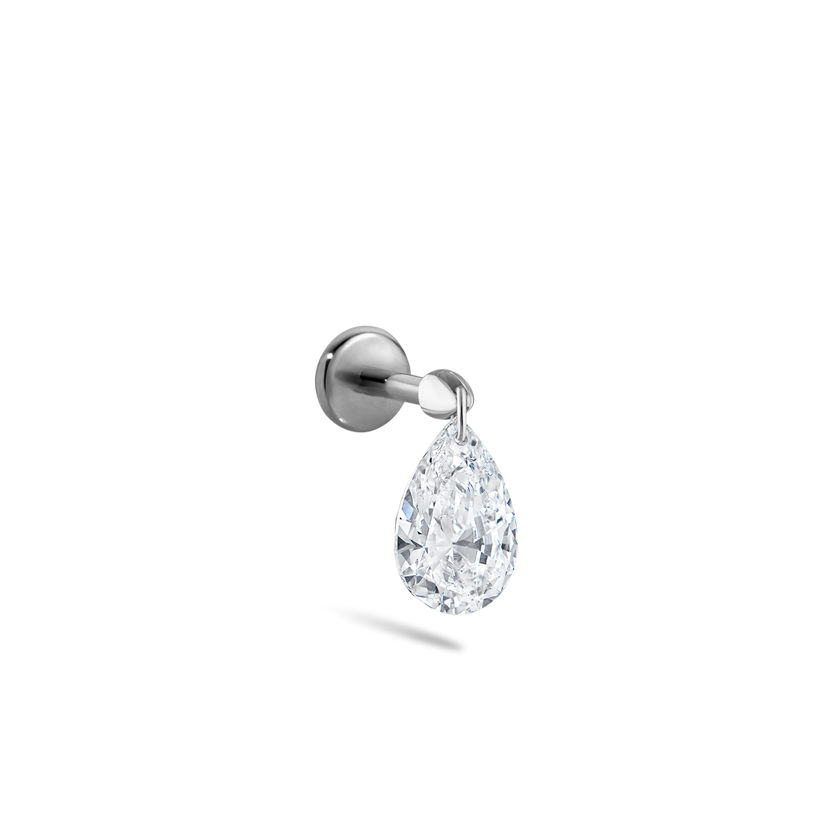 Floating Pear Diamond Charm Threaded Stud Earring With Titanium Backing