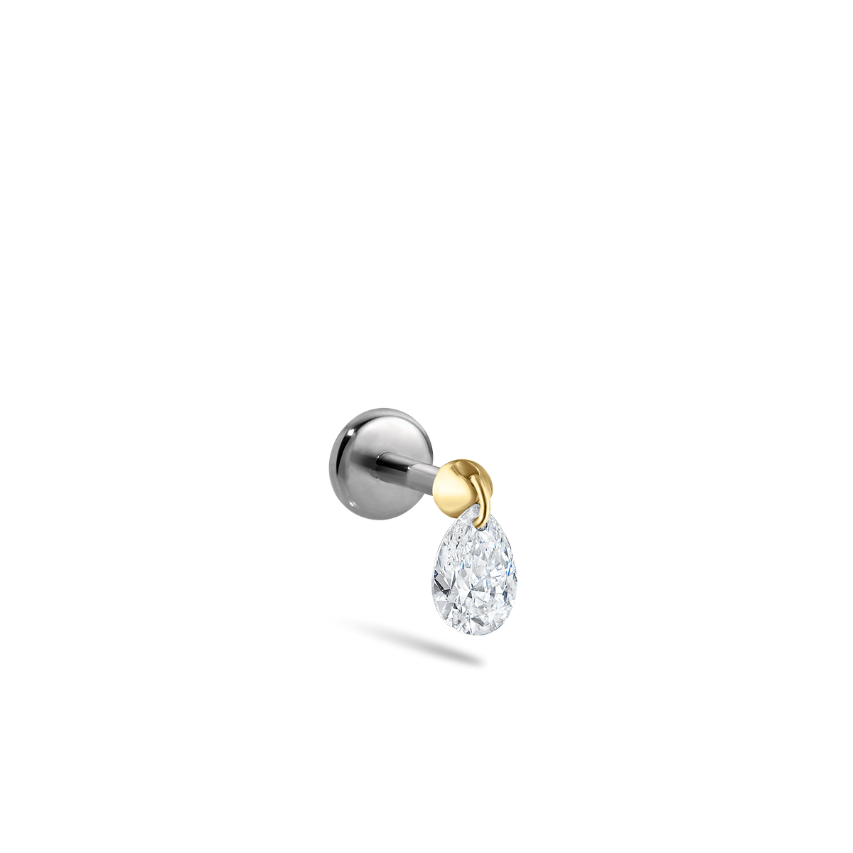 Floating Pear Diamond Charm Threaded Stud Earring With Titanium Backing