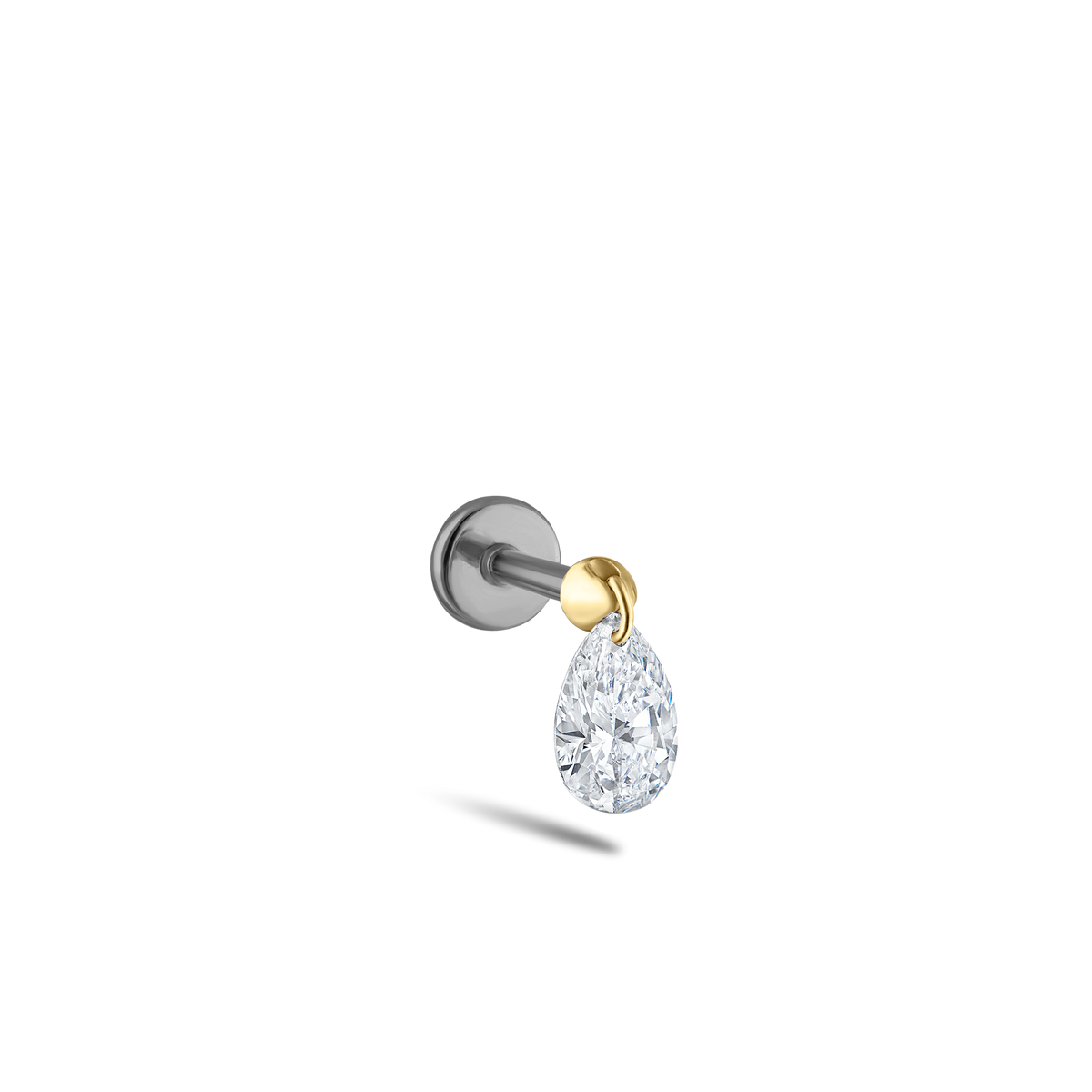 Floating Pear Diamond Charm Threaded Stud Earring With Titanium Backing