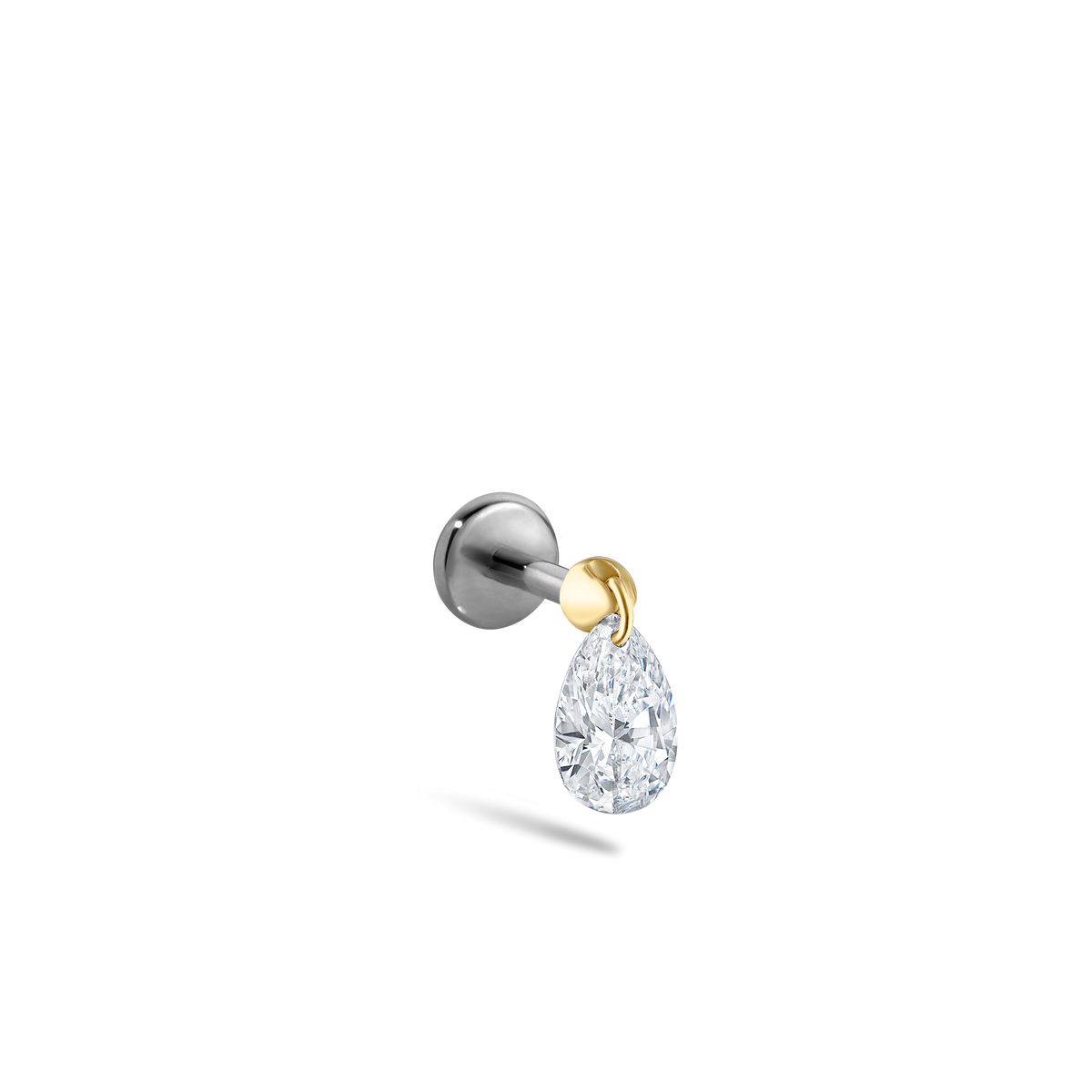 Floating Pear Diamond Charm Threaded Stud Earring With Titanium Backing