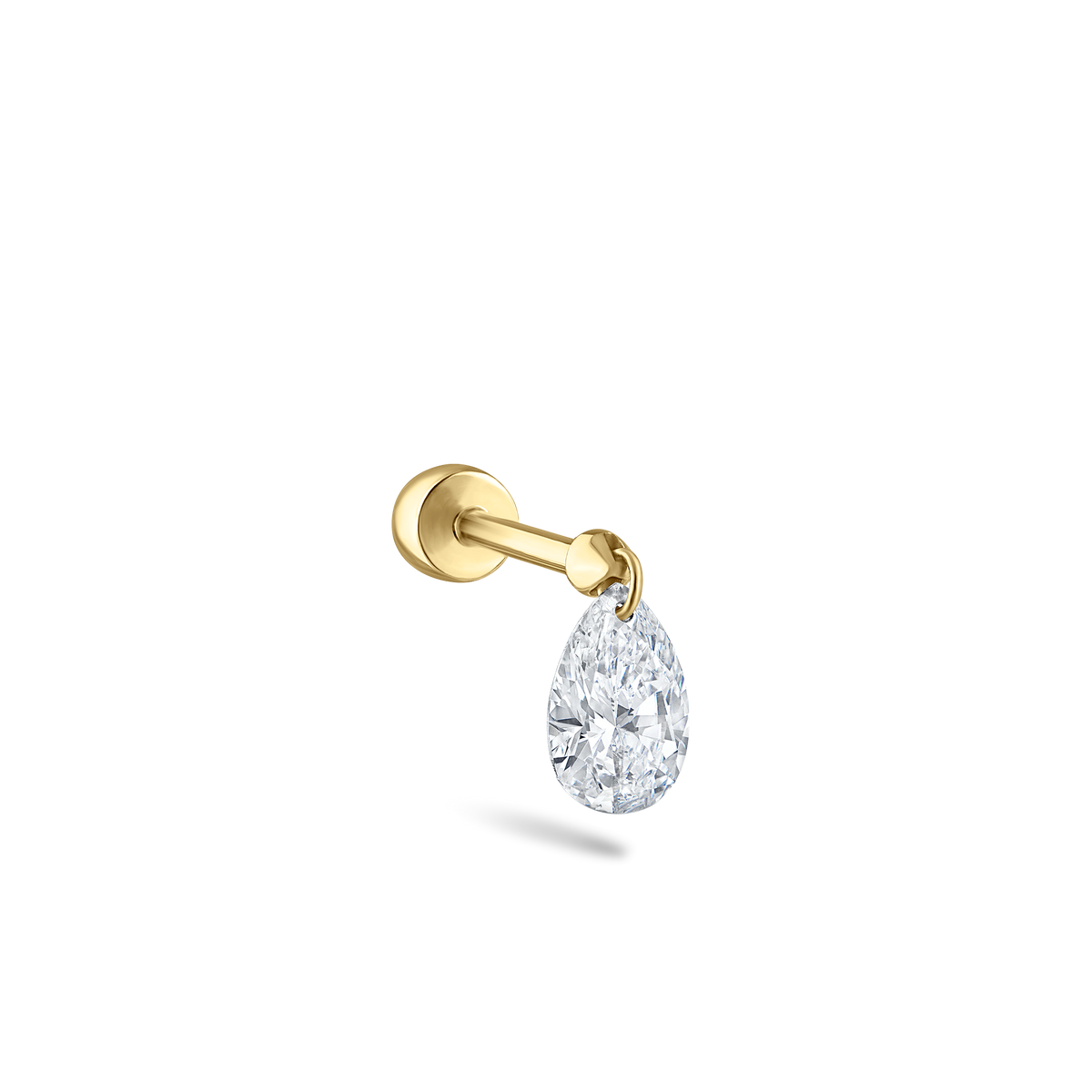 Floating Pear Diamond Charm Threaded Stud Earring