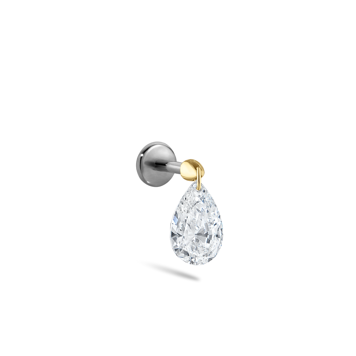 Floating Pear Diamond Charm Threaded Stud Earring With Titanium Backing