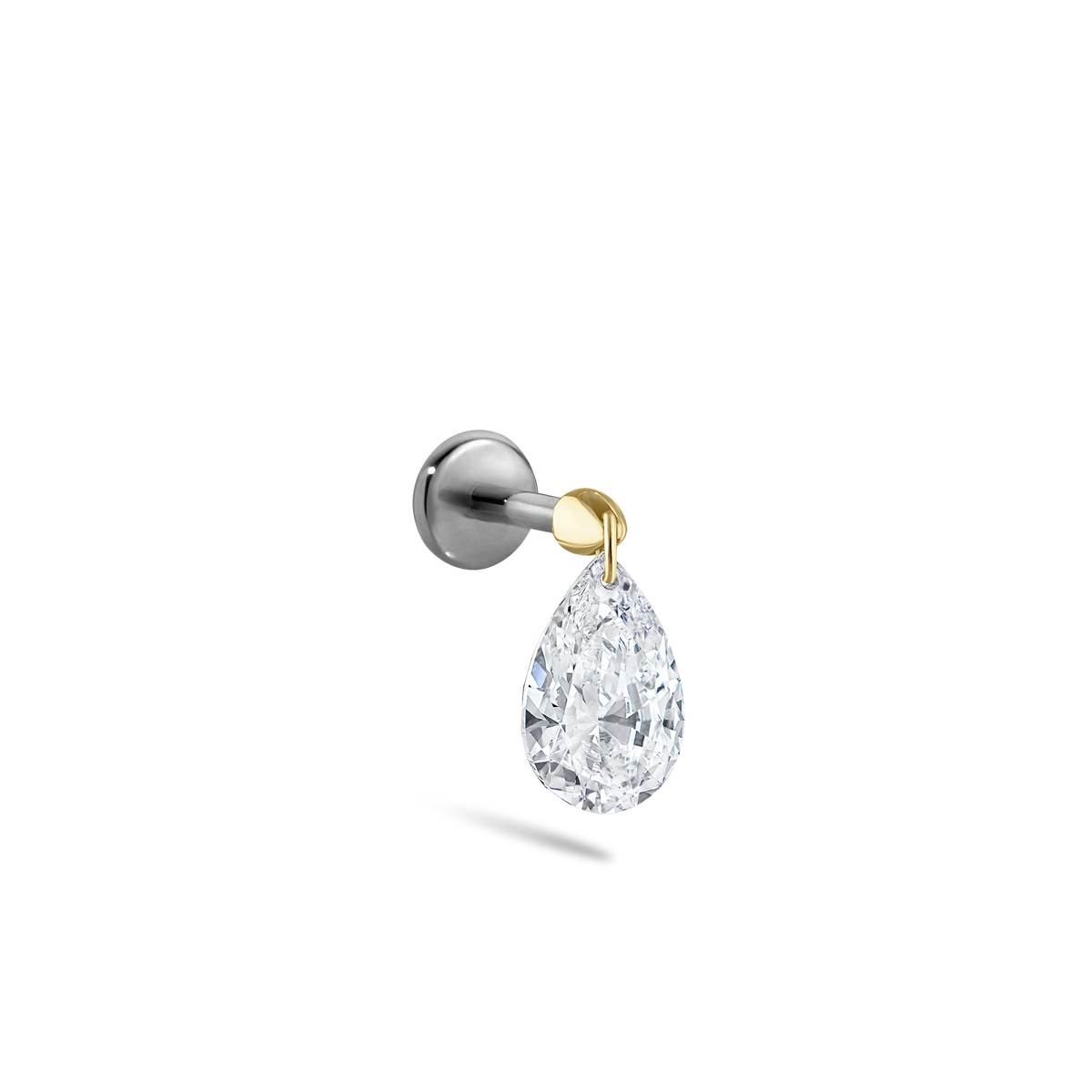 Floating Pear Diamond Charm Threaded Stud Earring With Titanium Backing