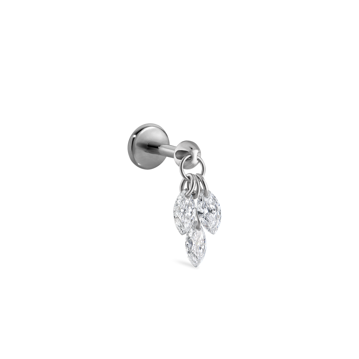 Floating Diamond Plume Threaded Charm Earring With Titanium Backing