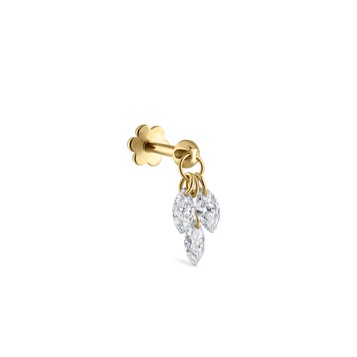 Floating Diamond Plume Threaded Charm Earring