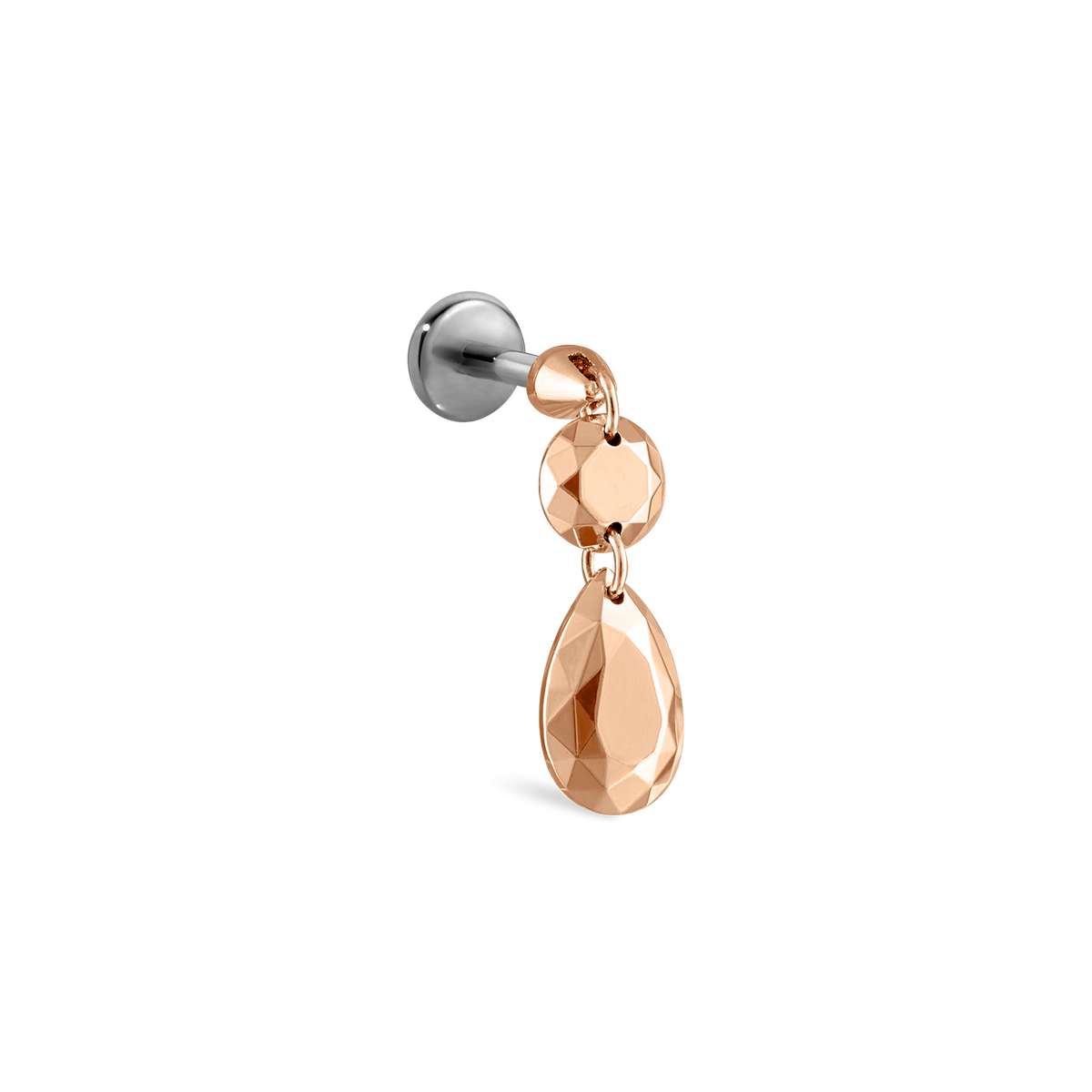 Double Faceted Gold Threaded Charm Stud Earring With Titanium Backing