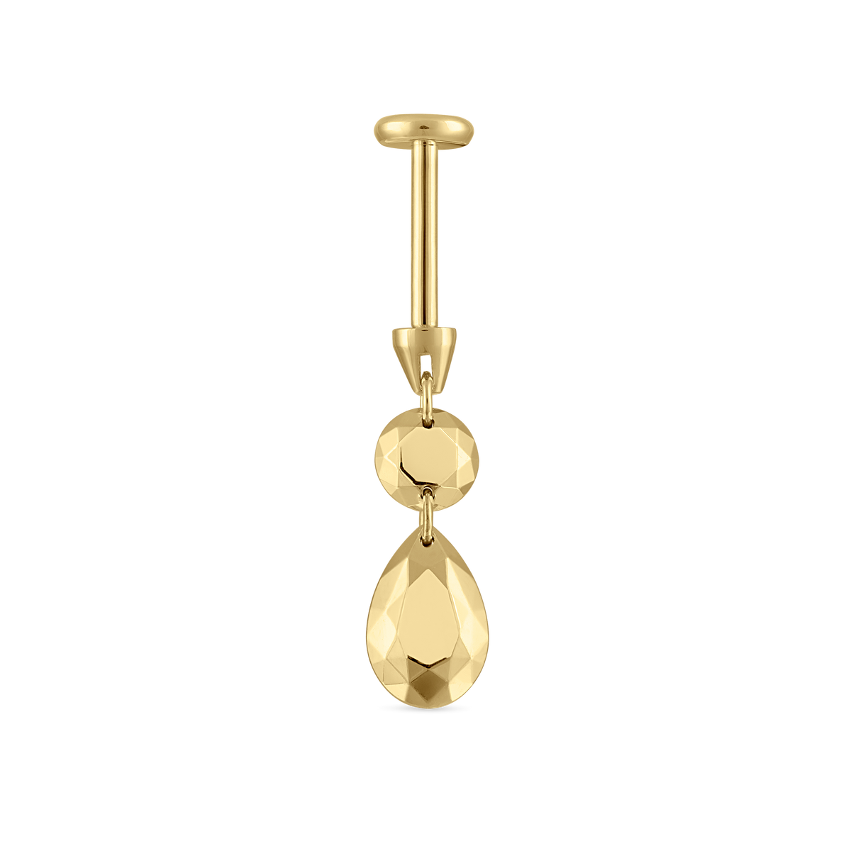 Double Faceted Gold Threaded Charm Stud Earring With Titanium Backing