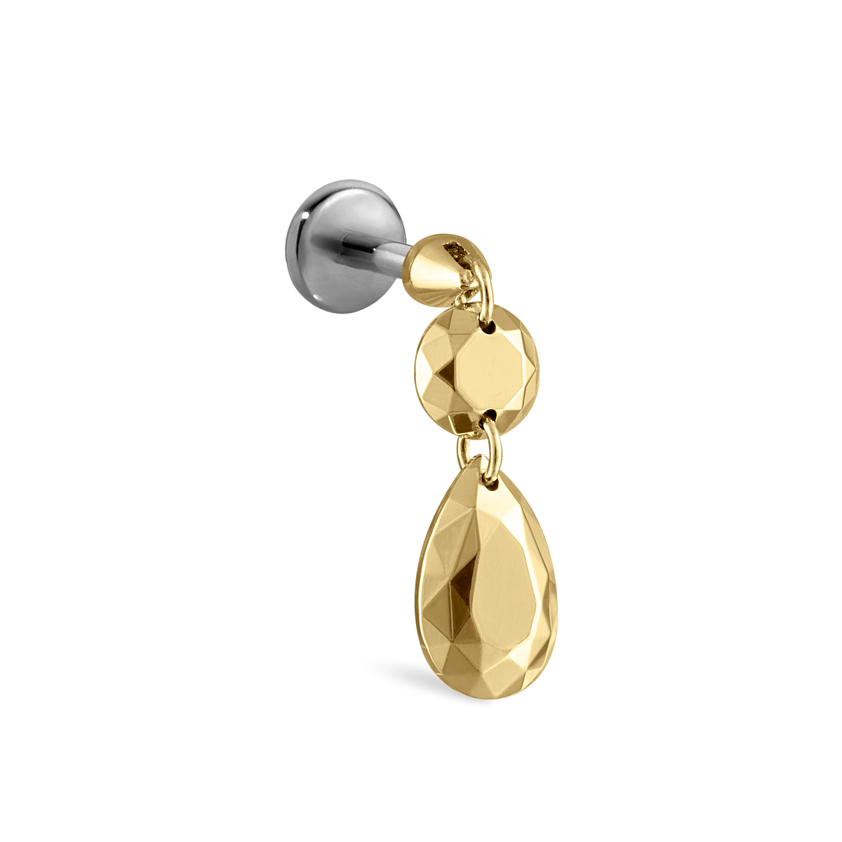 Double Faceted Gold Threaded Charm Stud Earring With Titanium Backing