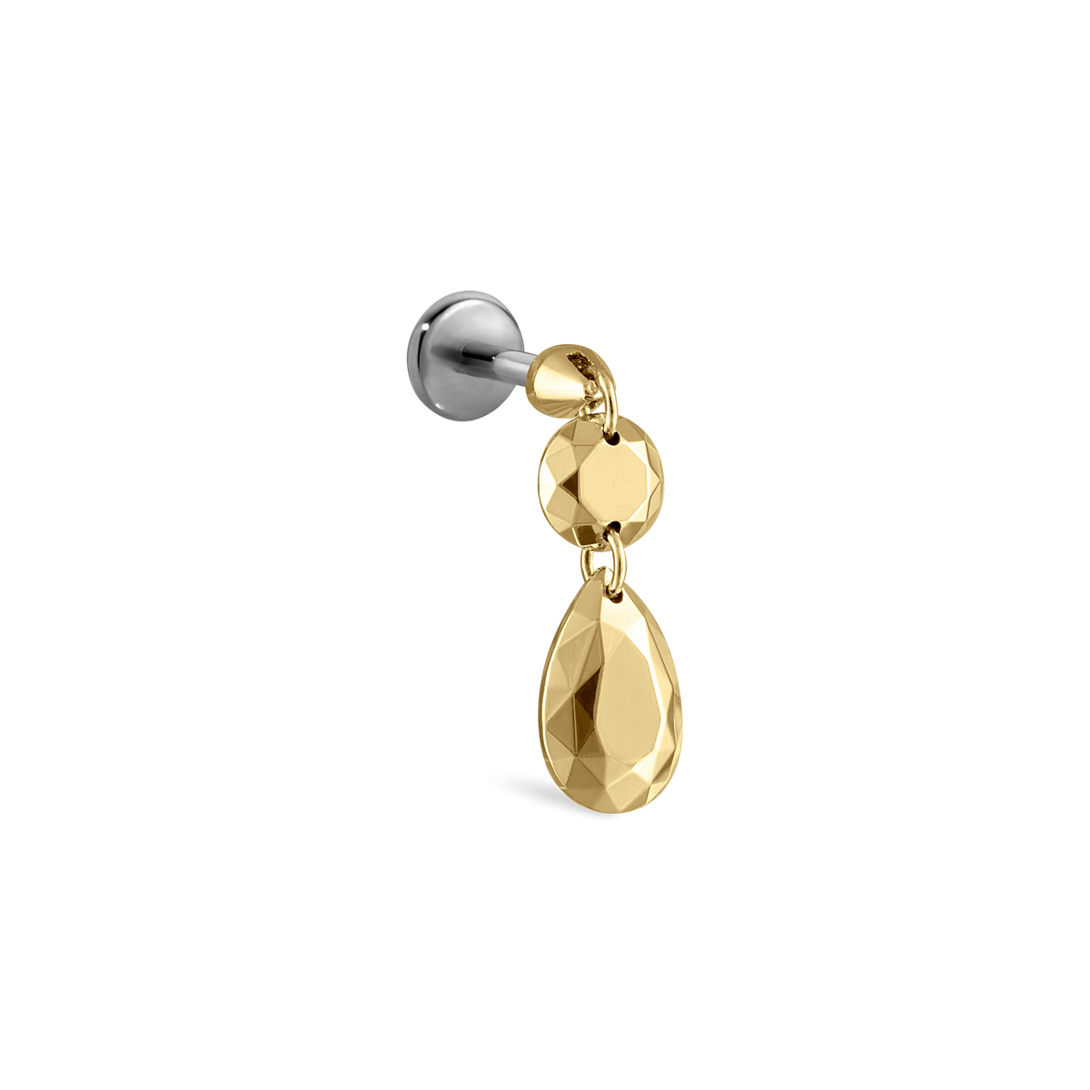 Double Faceted Gold Threaded Charm Stud Earring With Titanium Backing