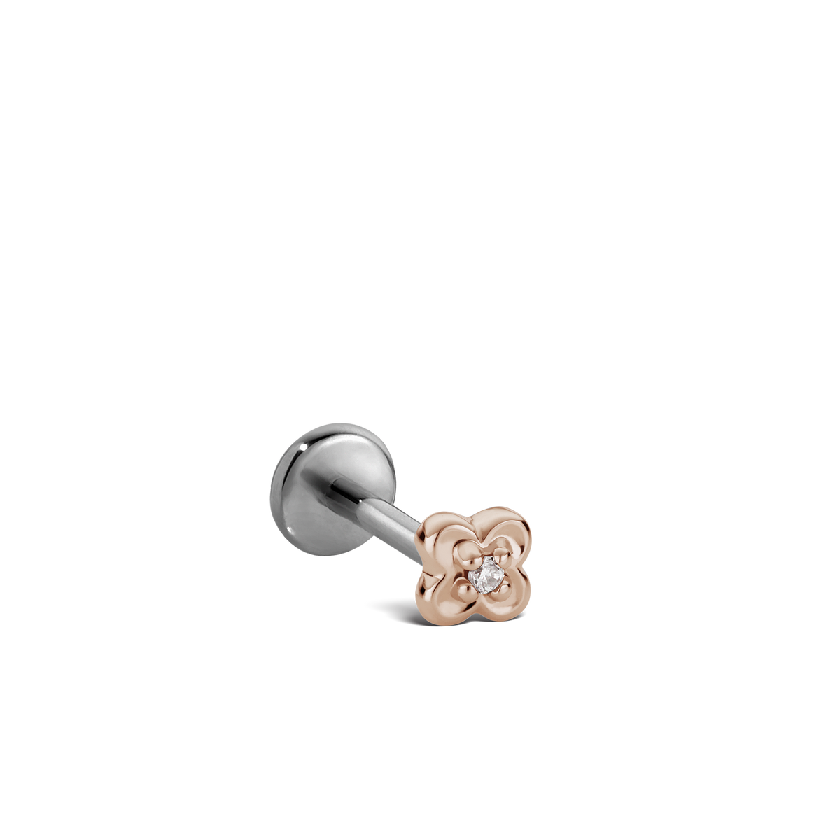 Diamond Lucky Clover Threaded Stud Earring With Titanium Backing
