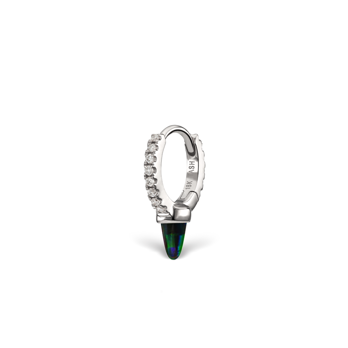 Single Short Black Opal Spike Diamond Eternity Hoop Earring