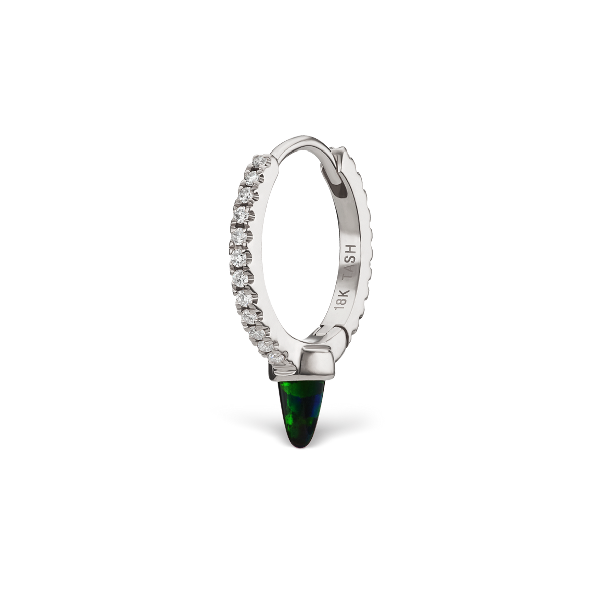Single Short Black Opal Spike Diamond Eternity Hoop Earring