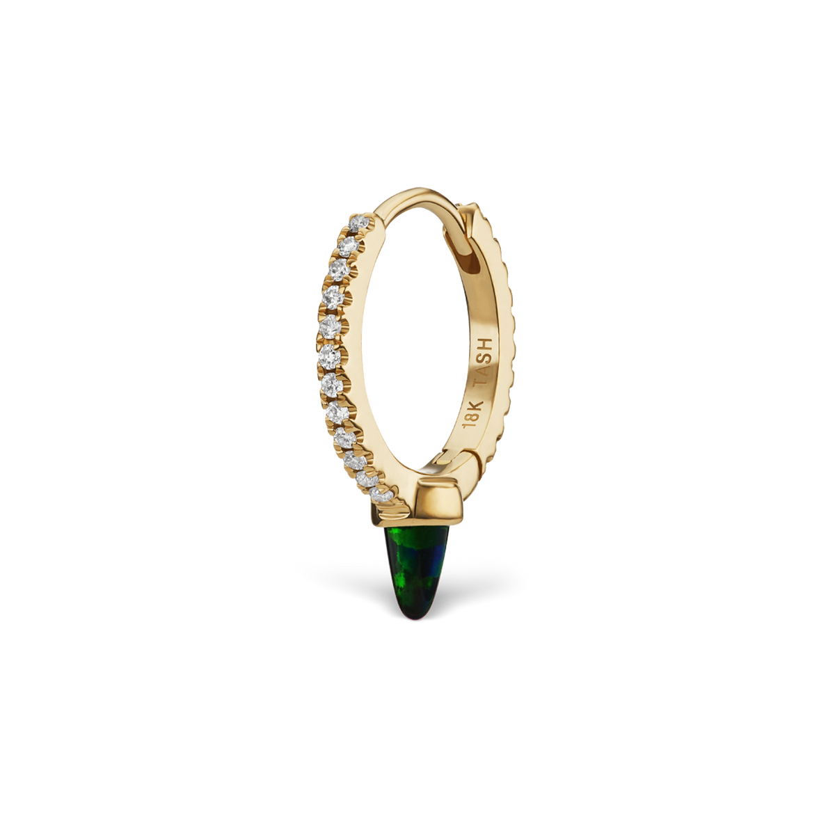 Single Short Black Opal Spike Diamond Eternity Hoop Earring