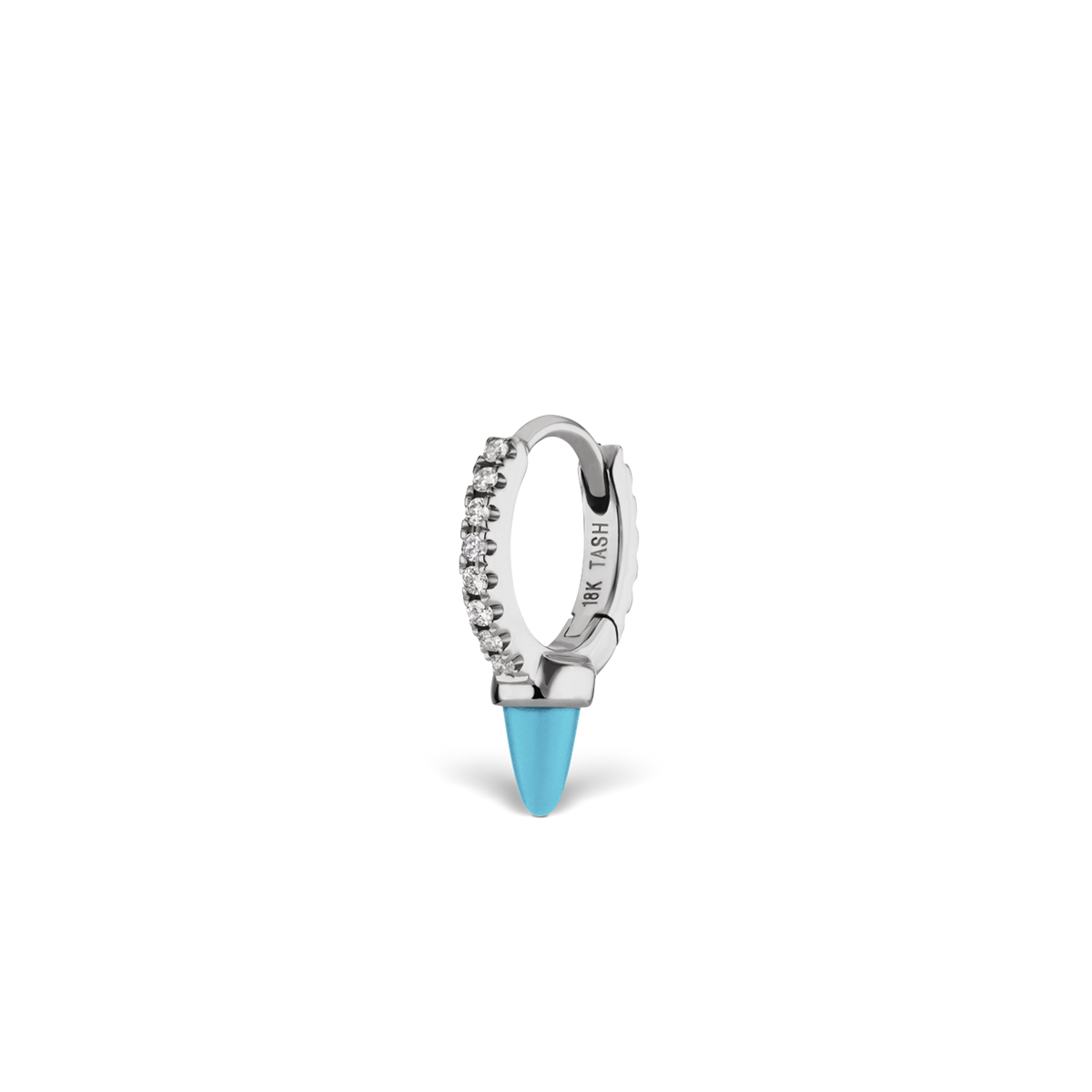 Single Short Turquoise Spike Diamond Eternity Hoop Earring