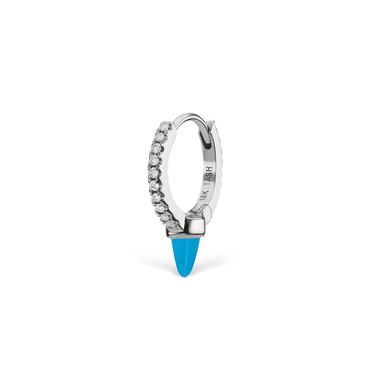 Single Short Turquoise Spike Diamond Eternity Hoop Earring