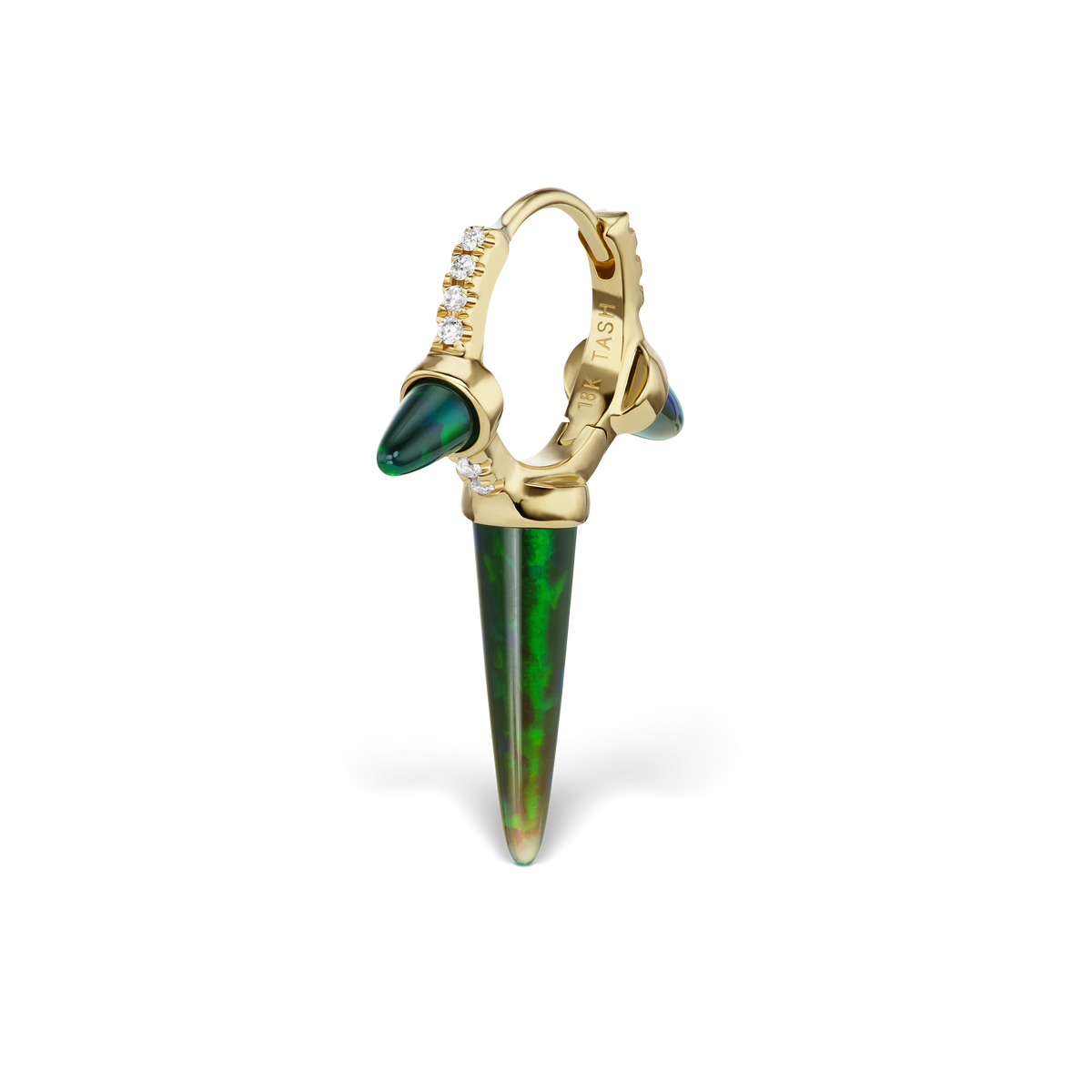 Triple Long Black Opal Spike Diamond Eternity Hoop Earring