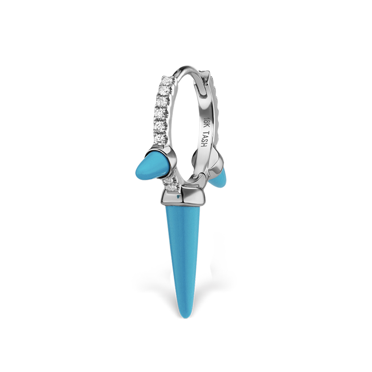 Triple Long Turquoise Spike Diamond Eternity Hoop Earring