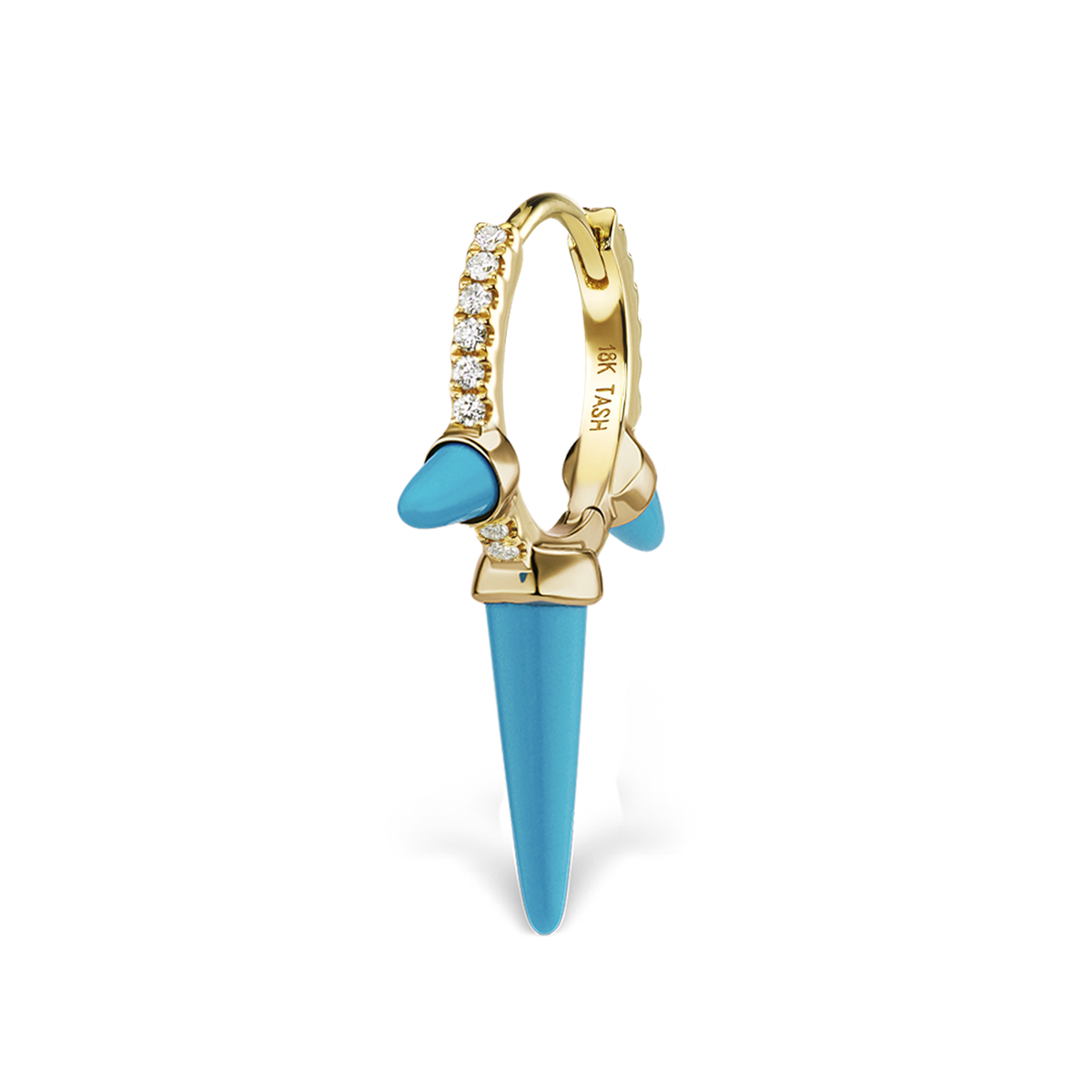Triple Long Turquoise Spike Diamond Eternity Hoop Earring