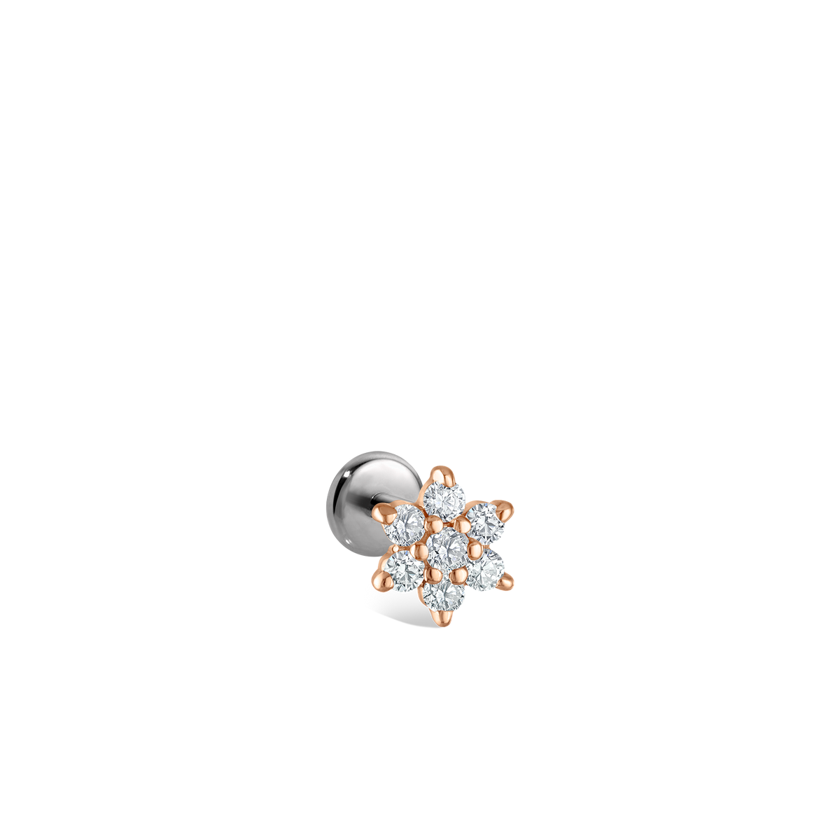Diamond Flower Threaded Stud Earring With Titanium Backing